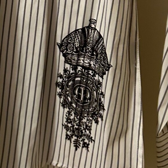 Sharp Fit Button Up Dress Shirt for Men - B/W stripes with Special Graphics NWOT - Picture 8 of 9